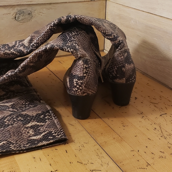 River island block heel thigh knee high slouch snakeskin boots - Picture 8 of 15